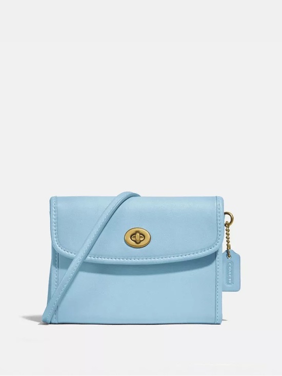 Coach Handbags - Coach Kip Light Blue Leather Turnlock Crossbody Wallet